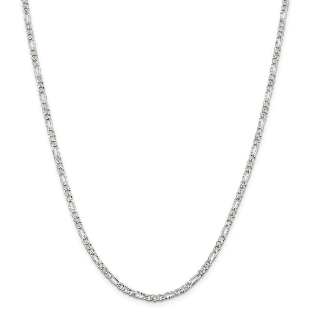 925 Sterling Silver 3mm Pav Flat Figaro Chain Necklace 26 Inch Jewelry