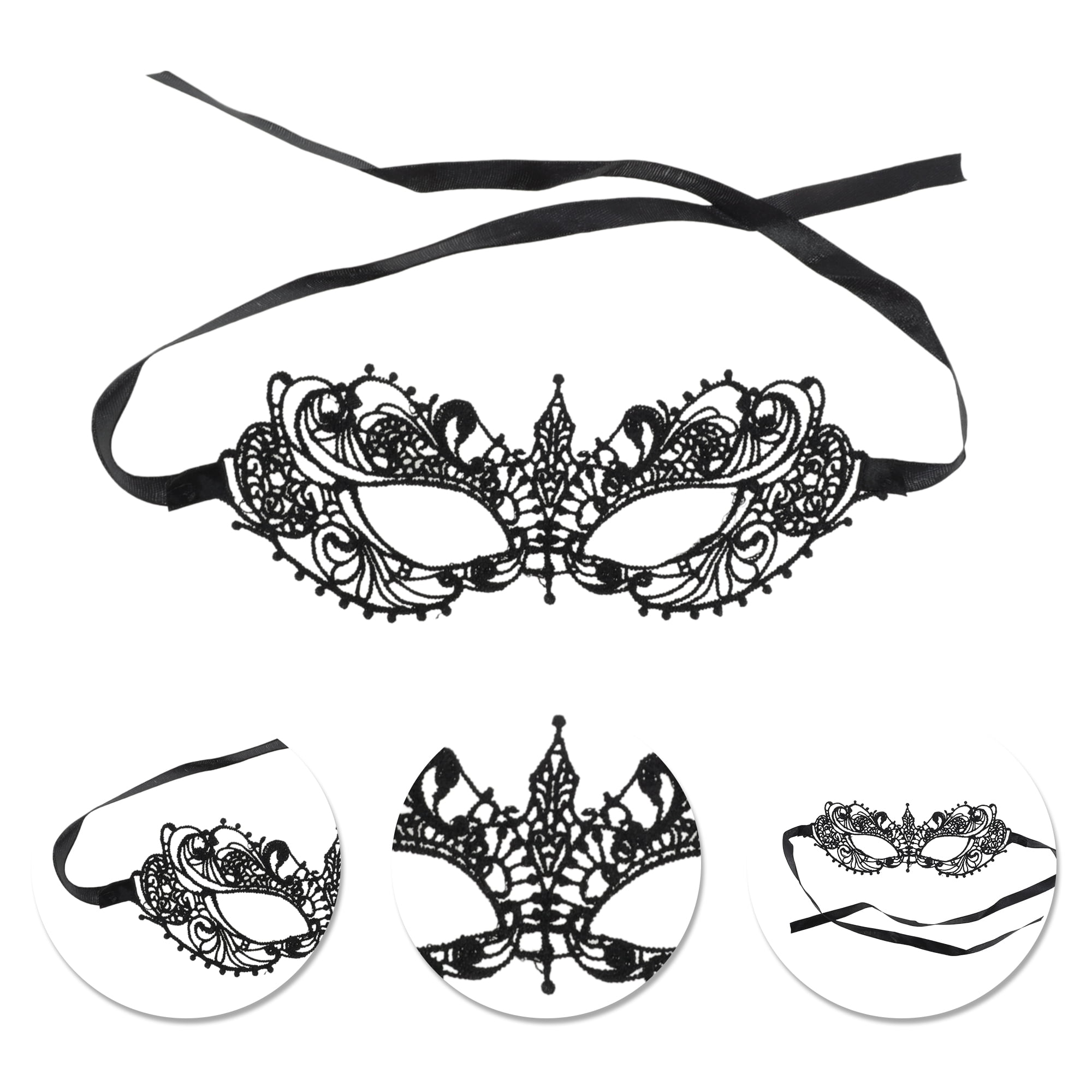 Unique Bargains Elegant Lace Half Face Party Mask in Black 1 Pcs Black Pattern 10