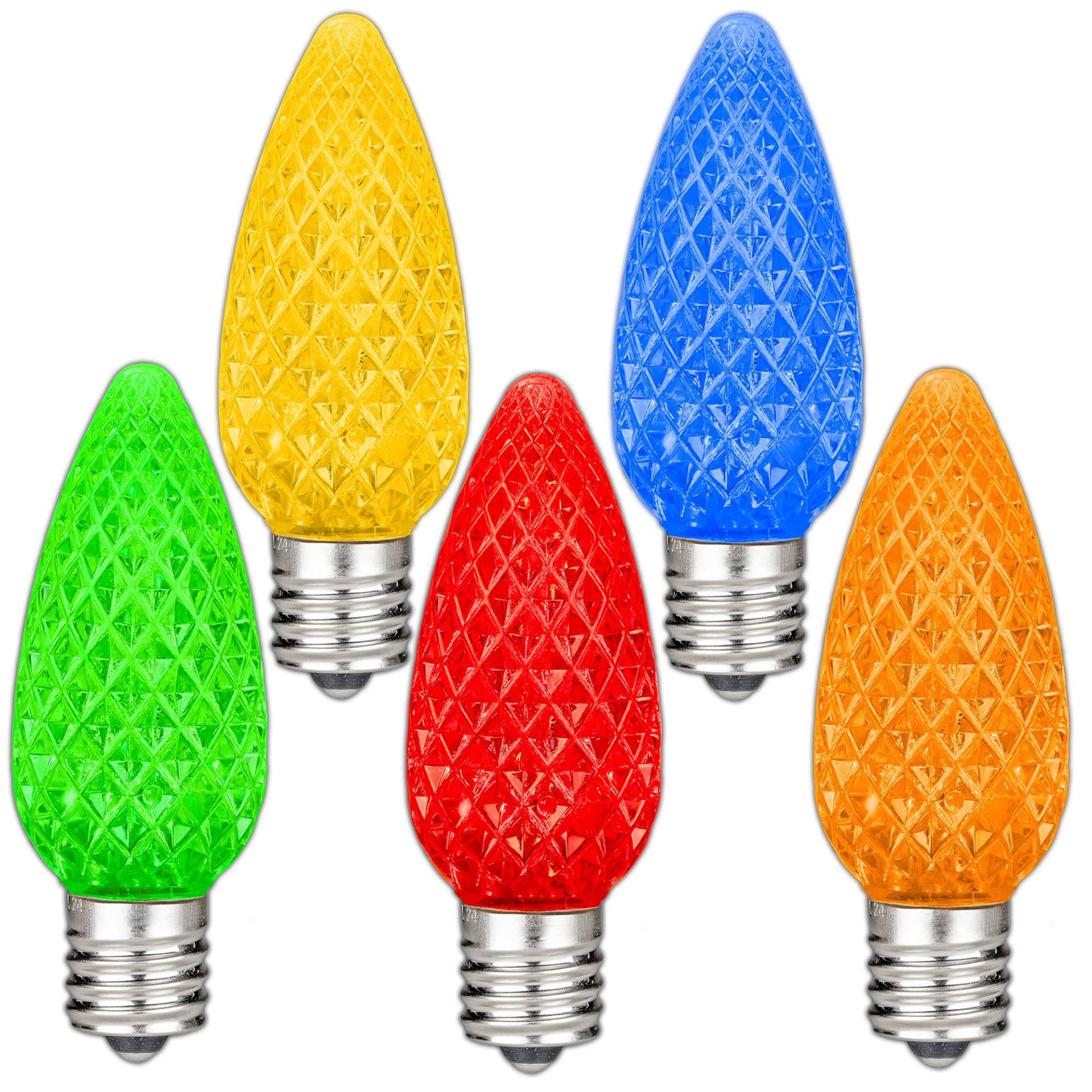 Novelty Lights Multicolor C9 LED Diamond Faceted Christmas Replacement Bulbs Dimmable 25 Pack