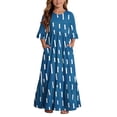 thumbnail image 2 of ITSAME Girls A-Line Dress Crew Neck 3/4 Sleeve Flowy Ruffle Summer Casual Fashion Printed Dress Blue Size 12, 2 of 7