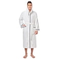 thumbnail image 1 of Arus Men's Hooded Classic Bathrobe Turkish Cotton Robe with Full Length Options, White With Navy Blue Border, Large-X-Large, 1 of 6