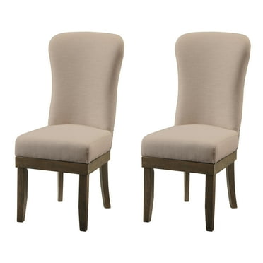 Beige Wingback Linen Side Chairs - Set of 2 for Living Room & Dining Room Seating