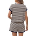thumbnail image 5 of Short Sleeve Stripe Print Women 2 Pieces Lounge Sets Tops and Shorts Pants Sets, 5 of 6