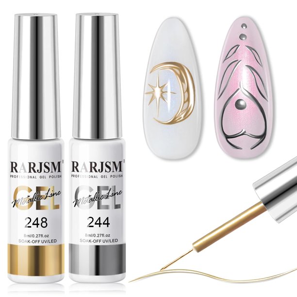 Set de esmaltes de uñas en gel RARJSM Metallic Silver Bronze Gold 8 ml x2