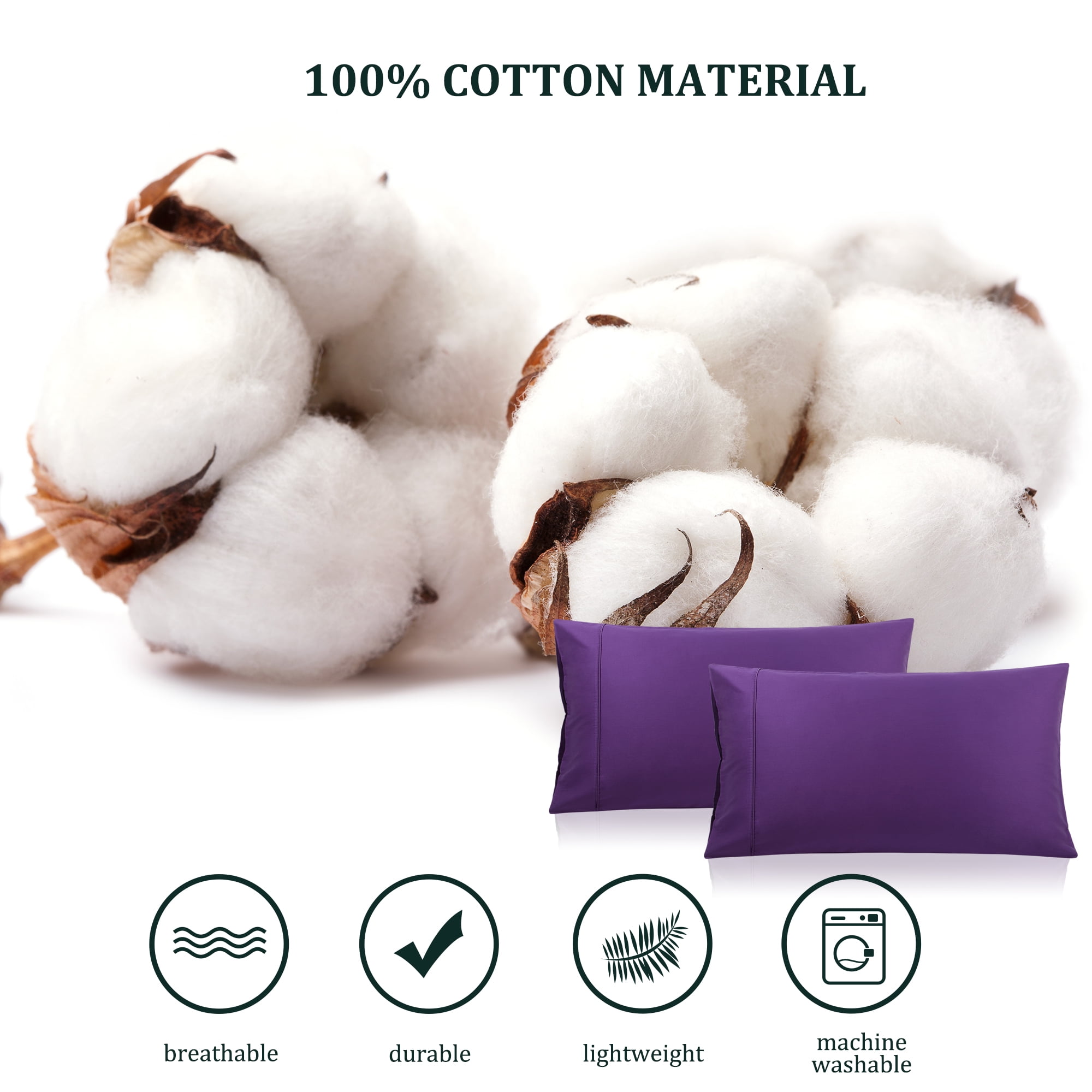 Unique Bargains Cotton Zipper Closure Pillowcase Set of 2 Grape Standard