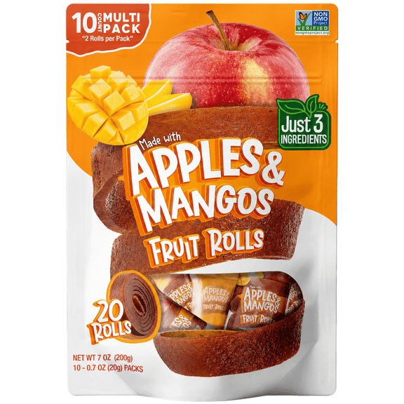 Herbaila Apple & Mango Fruit Rolls, 20 Fruit Snacks in 10 Grab-and-Go Packs, 2 Rolls Per Pack, 7 oz