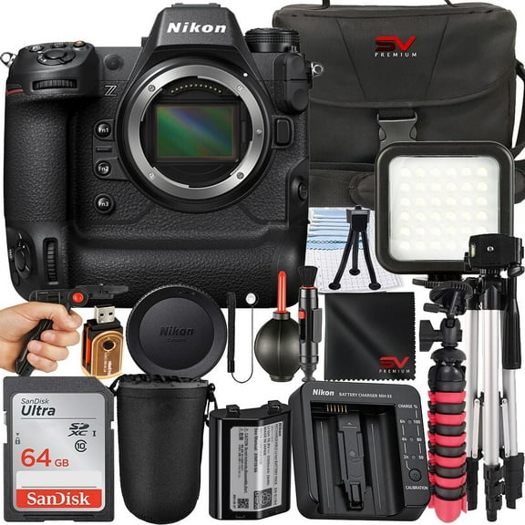 Nikon Z9 Mirrorless Camera (Body Only)   SanDisk 64GB Memory Card   Pistol Grip Tripod   SV Premium Accessory Bundle (International Version)