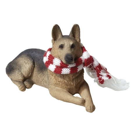 Christmas Advert German Sandicast Lying German Shepherd with Scarf Christmas Dog Ornament ()