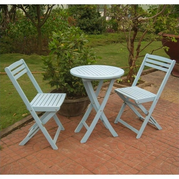 Pemberly Row 3 Pc Folding Patio Bistro Set in Blue