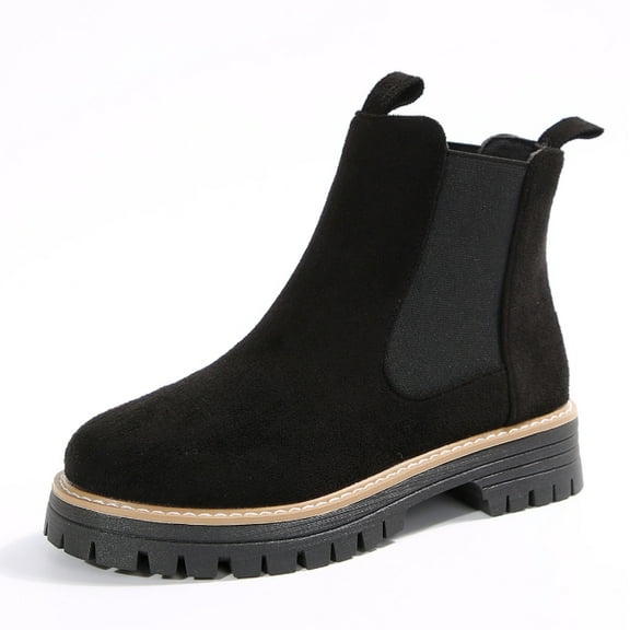 Womens Chunky Platform Chelsea Boot With Elastic Low Wedge Heel Slip On For Fall Work Suede Surface Classic Style Ankle Boots Women