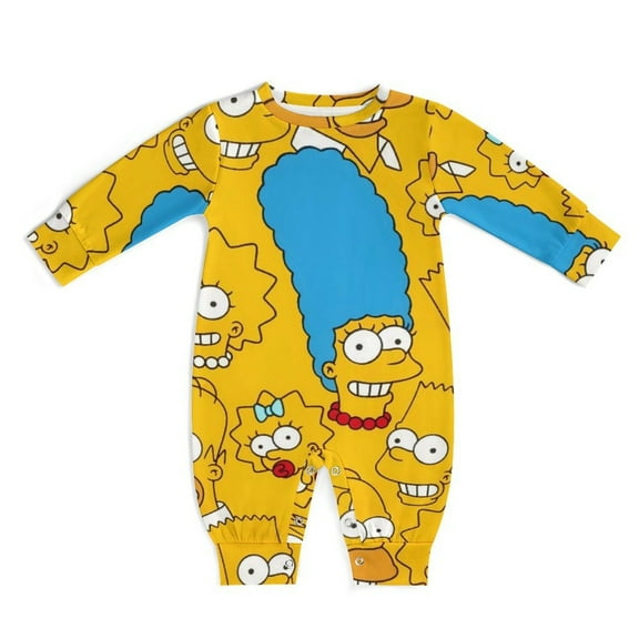 Simpsons Baby Romper Toddler Long Sleeve Bodysuit Soft Skin-Friendly Jumpsuit Outfit with Snap Crotch 0-3M