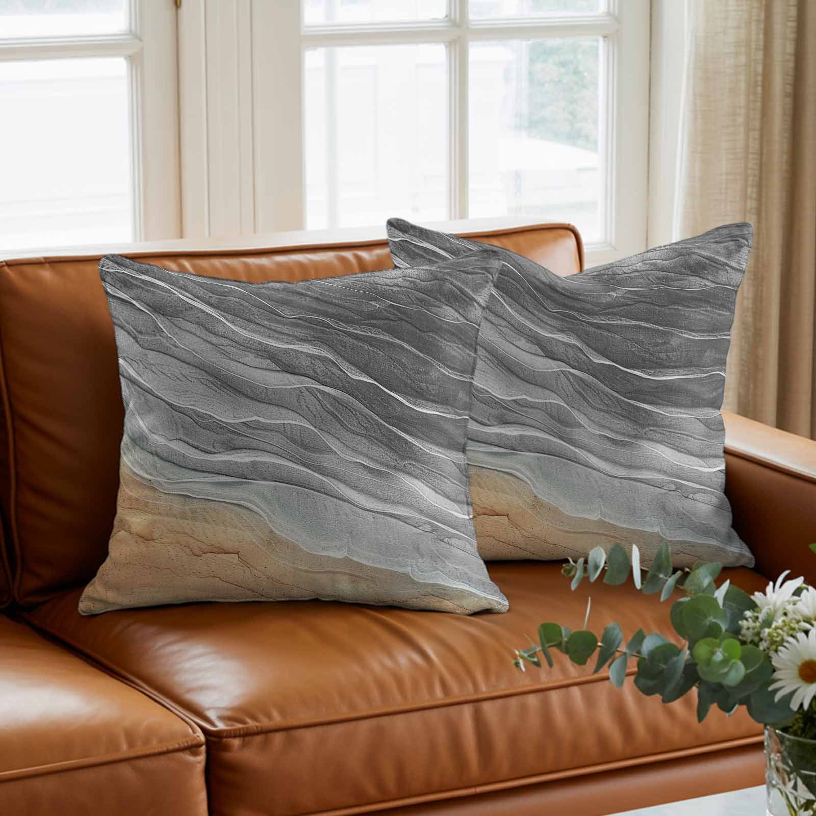 Pillow Covers 26x26 Inch, Grey Ombre Coastal Linen Pillowcase with Invisible Zipper, Summer Nautical Beach Ocean Seaside Decorative Throw Pillow Covers Cushion Case for Couch Sofa Bed Living Room