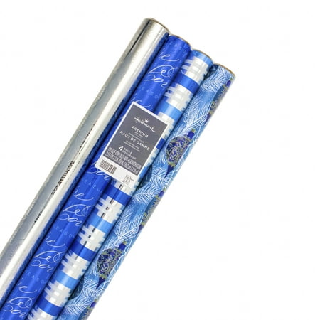 Hallmark Holiday Wrapping Paper Bundle with Cut Lines on Reverse, Blue and Silver (Pack of 4, 110 sq. ft. ttl.)