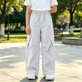 thumbnail image 4 of Gubotare Girls Joggers Kids Cargo Parachute Pants Girls Baggy Pants Summer Outdoor Trendy Hip Hop Aesthetic Trousers with Drawstring Size 9-10 (Light Gray,9-10 Years), 4 of 4