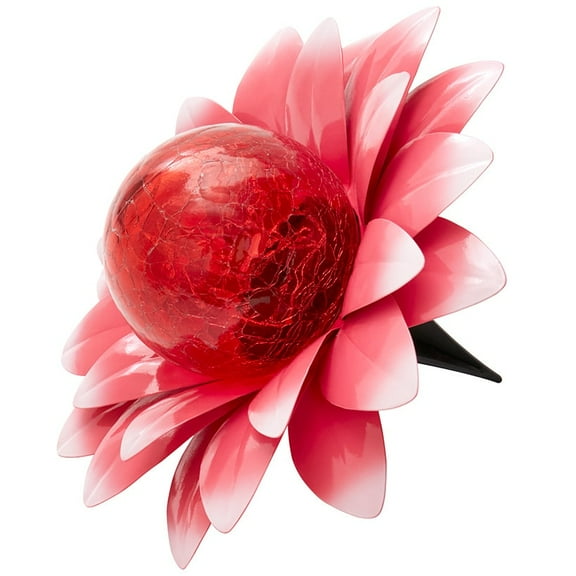 The Lakeside Collection 4.5" Pink Blooming Flower Gazing Ball, Crackle Glass Ball