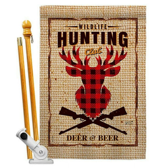Angeleno Heritage HS130407-P3 Deer & Beer Sports Hunting 28 x 40 in. Double-Sided Decorative Vertical House Flag Set for Decoration Banner Garden Yard Gift