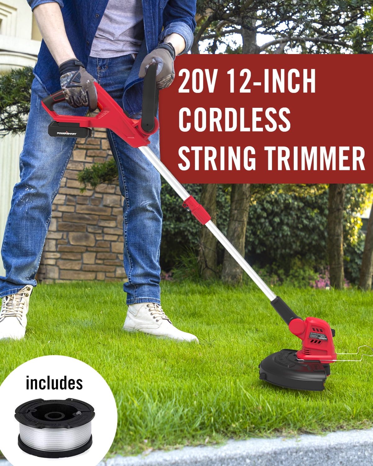 PowerSmart Cordless String Trimmer & Edger 10 Inch Weed Eater 20V