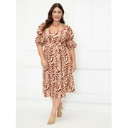 ELOQUII Elements Women's Plus Fit and Flare Dress with Puff Sleeves