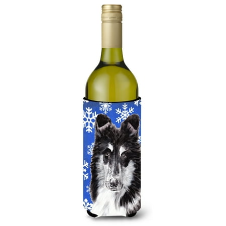 

Carolines Treasures SC9774LITERK Black and White Collie Winter Snowflakes Wine Bottle Hugger Wine Bottle multicolor