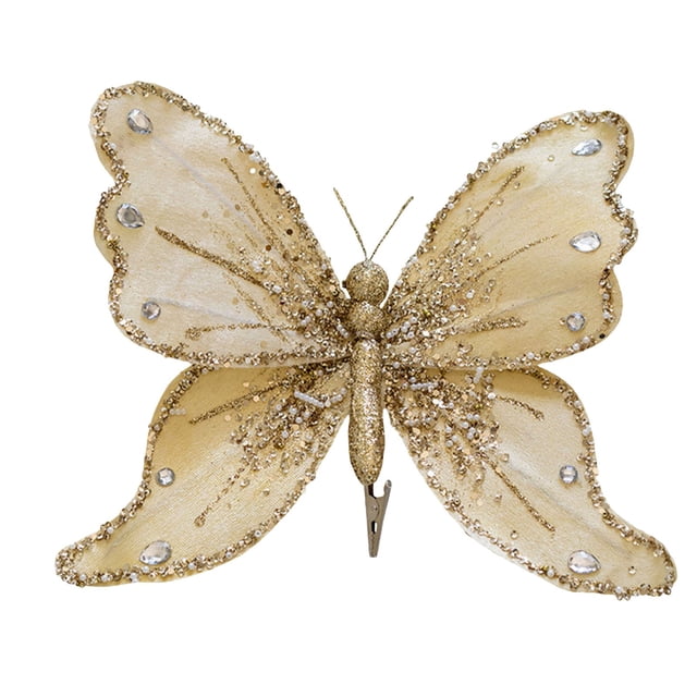 Fiudx Adornos de Mariposa para Árbol de Navidad, Brillantes para Techo y Pared, Tela Suave y Duradera, Exquisitos Detalles Dorados, Decoración Navideña para Bodas y Fiestas, Juego de 6