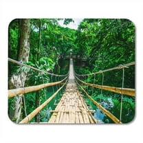 Green Tropic Bamboo Pedestrian Suspension Bridge Over River in Tropical Forest Philippines Perspective Mousepad Mouse Pad Mouse Mat 9x10 inch