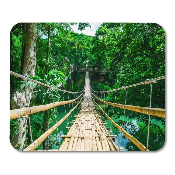 Green Tropic Bamboo Pedestrian Suspension Bridge Over River in Tropical Forest Philippines Perspective Mousepad Mouse Pad Mouse Mat 9x10 inch