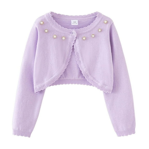 SUXIAN Girls Knit Cardigan Sweater Casual Summer Fall Outerwear for Toddler Kids Teenage Girls with Rhinestone Design Purple 11-12 Years