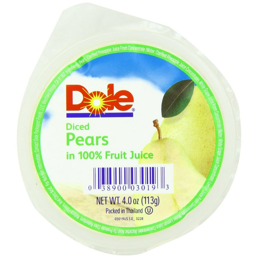 36 PACKS Dole Diced Pears, 4Ounce Cups