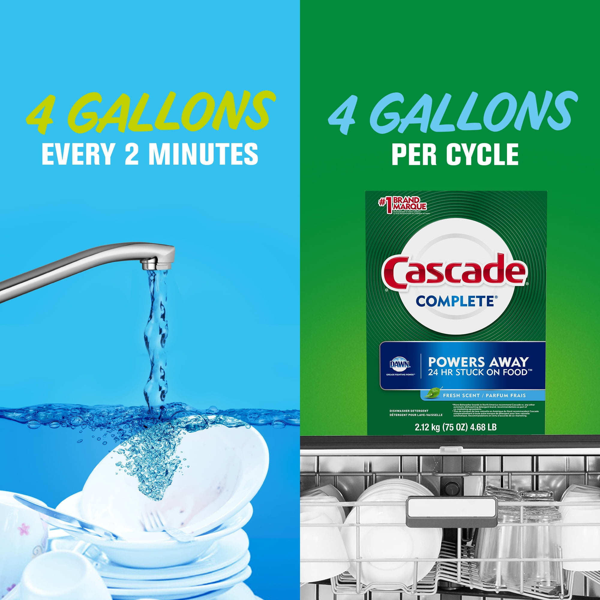 Cascade Complete Dishwasher Detergent Powder, Dish Detergent, Dish Soap, Fresh, 75 fl oz