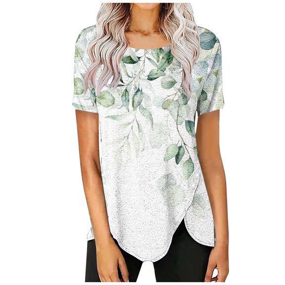 GaThRRgYP Spring Tops for Women 2025,Womens Floral Tops for $5 Tops,Women's Summer Fashion Casual Round-Neck Printed T-Shirts Short Sleeve Comfortable Female Blouse Tops