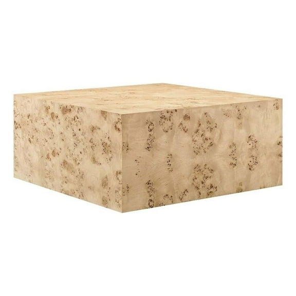 Maklaine 36" Square Modern Burl Wood Coffee Table in Natural