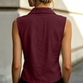 thumbnail image 5 of Women's Cotton Pleated Collared Tank Top Summer Trendy Button Down Sleeveless Blouses Elegant Work Office Tops Red, 5 of 9