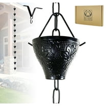 U-nitt Rain Chains for Gutters | Rainwater Catcher & Diverter | 8.5ft Metal Rain Chain | Black Powder Coated w/Embossed Sunflower Cup | Roof Gutter Chain Downspout | DIY Rain Chain Installation Kit