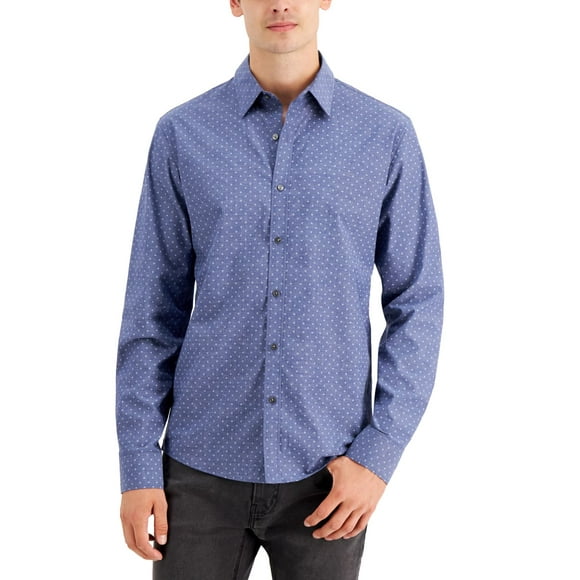 Michael Kors Cotton Stretch Mini Petal Floral Print Slim Fit Button Down Shirt (Blue, XX-Large)