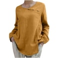 thumbnail image 1 of Dvkptbk Womens Tops Femmes Coton Lin Col Rond T-shirt en Vrac Manches Longues Bouton Coton Lin Tour, 1 of 6
