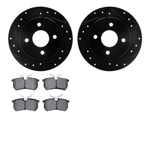 Dynamic Friction Company Rear Brake Rotors-Drilled and Slotted-Black with 5000 Advanced Brake Pads 8502-54018