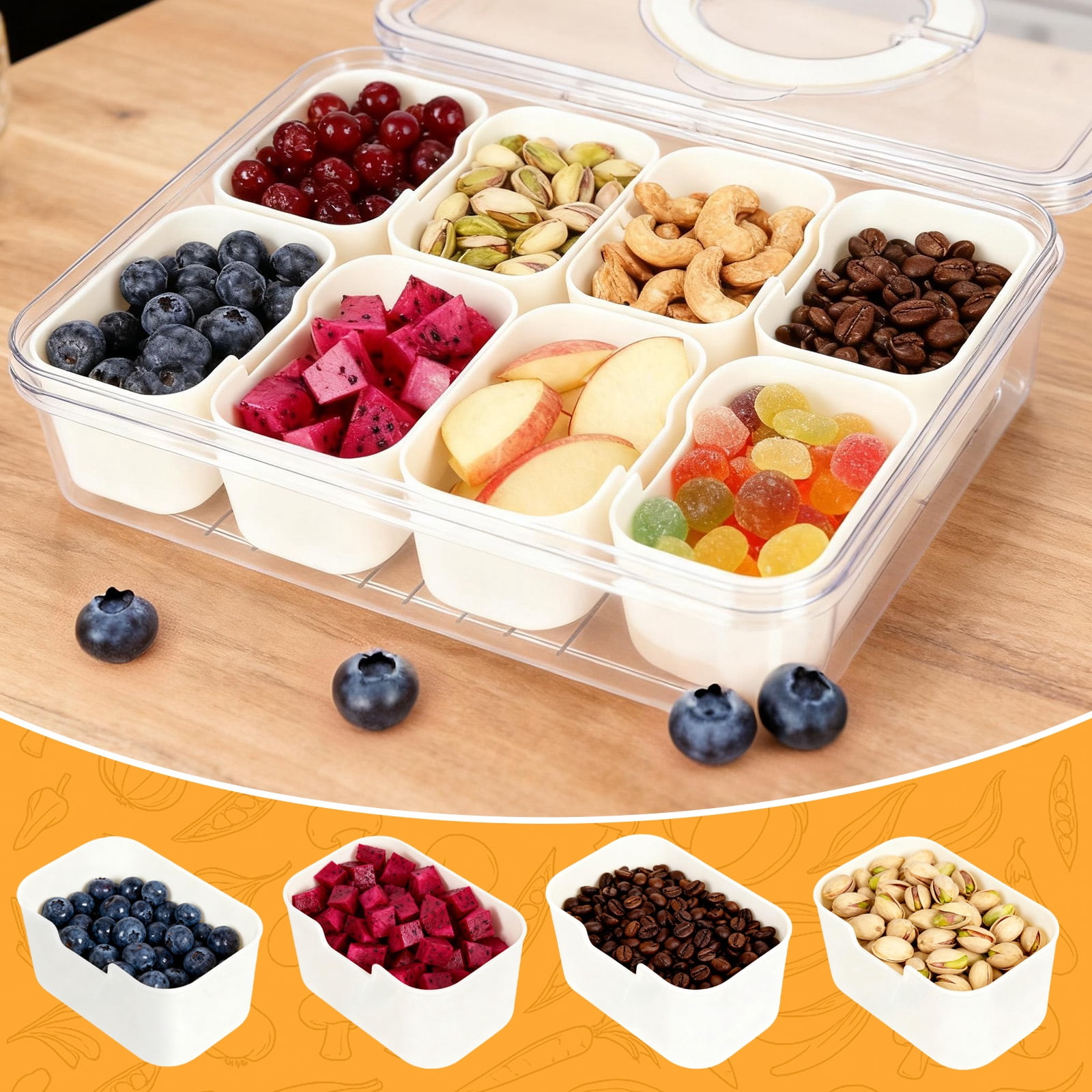 YOYTOO Snack Box Container with Dividers 8 Compartment Plastic Snackle Boxes Containers Lunch Box with Lids & Handles