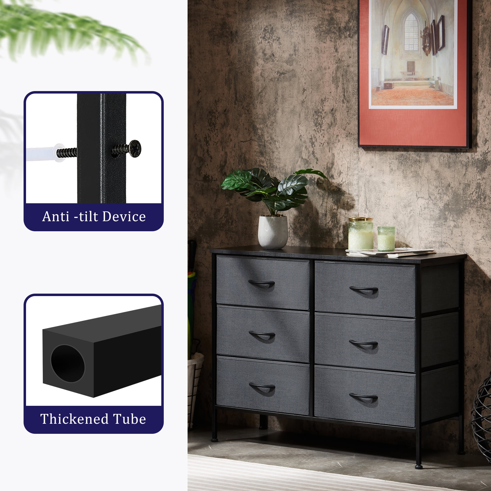 EDX 6 Drawer Dresser, Wide Chest Of Drawers Nightstand Storage Tower Storage Dresser Fabric Dresser (图5) EDX 6 Drawer Dresser, Wide Chest Of Drawers Nightstand Storage Tower Storage Dresser Fabric Dresser (图5)