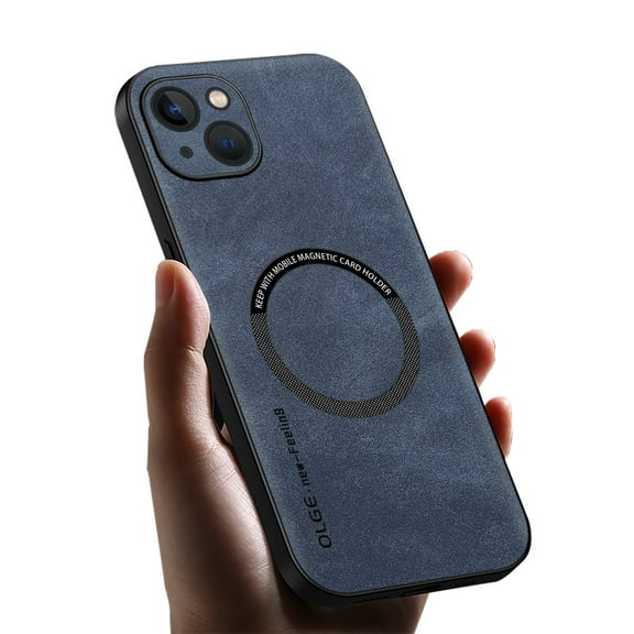 Allytechgroup MagSafe Compatible Phone Case for Apple iPhone 15, Slim Fit PU Leather TPU Back Cover Magnetic Shockproof Bumper Lightweight Retro Case Cover for iPhone 15, Blue