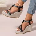 thumbnail image 4 of Viluyesy Womens Heeled Sandals, Open Toe Ankle Strap Wide Width Summer Beach Wedge Sandals Black, 4 of 9