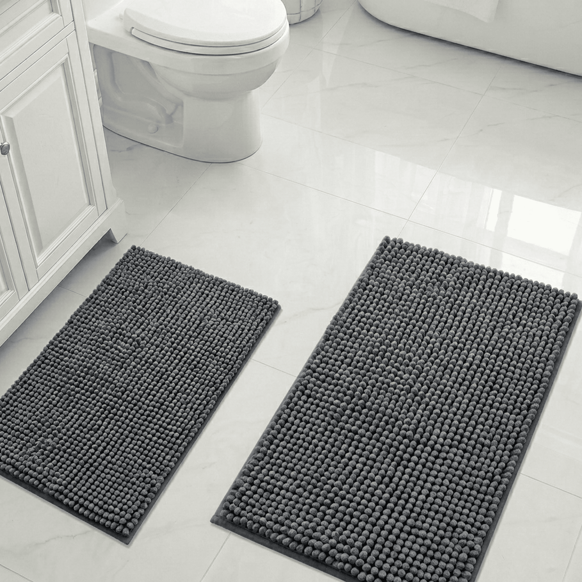 Evlmd Bathroom Rugs, Extra Soft Absorbent Shaggy Chenille Bath Rugs, Non-Slip Dark Grey Bath Mats for Bathroom Floor Tub and Shower, Home Decor Accessories, 24" X 47"