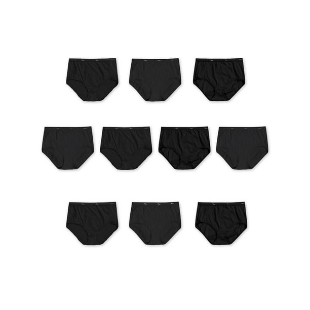 Hanes Womens Breathable Cotton All Black Briefs 10Pack, 9, Assorted