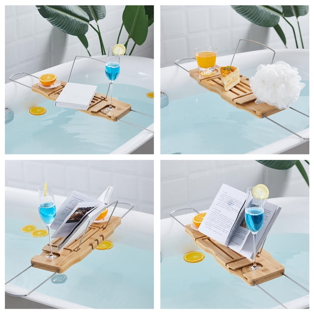 Phenofice Bamboo Bathtub Tray with NonSlip Handles Expandable Design for Home Use Khaki Color 31.5 x 9.8 x 2.5 Inches