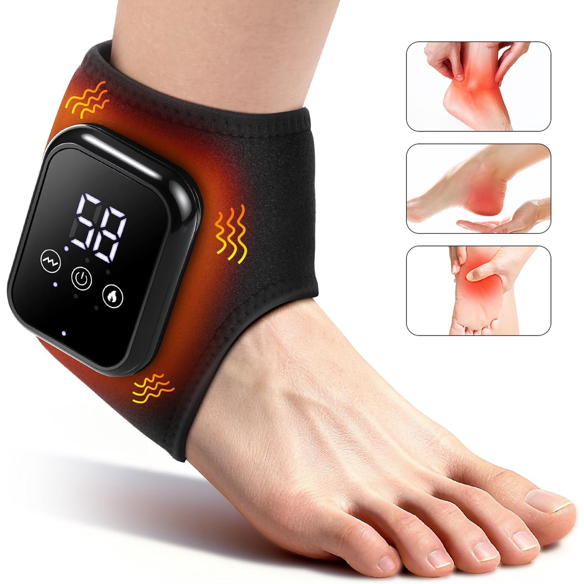 Cordless Heated Ankle Massager for Neuropathy, Foot Massager with 3 Heat and 3 Massage Modes, Ankle Heating Pad Wrap Brace for Circulation, Ideal for Men Women Adults Seniors, Left or Right