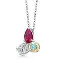thumbnail image 2 of 925 Silver and 10K Yellow Gold Created Ruby Lab Grown Diamond and Mercury Mist Mystic Topaz Pendant Necklace for Women | 2.50 Cttw | Pear Shape 8X6MM | Oval 7X5MM | Round 5MM | with 18 inch Chain, 2 of 4