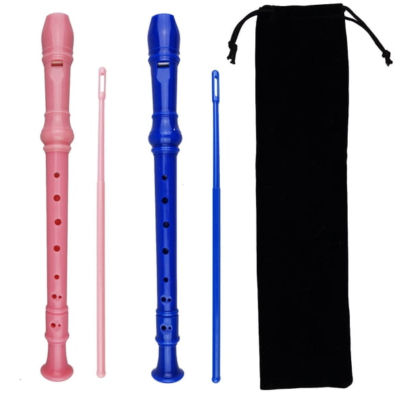 Kasteco Paquete de 2 flautas dulces soprano de estilo alemán de 8 agujeros, 3 piezas con varilla de limpieza, bolsa de almacenamiento negra, material ABS, (2 colores)