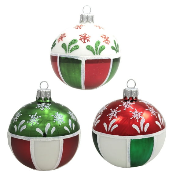 Santa Land 4.00In Colors Of Christmas S/3, Glass, Ornament Snowflake Ball 20M1120