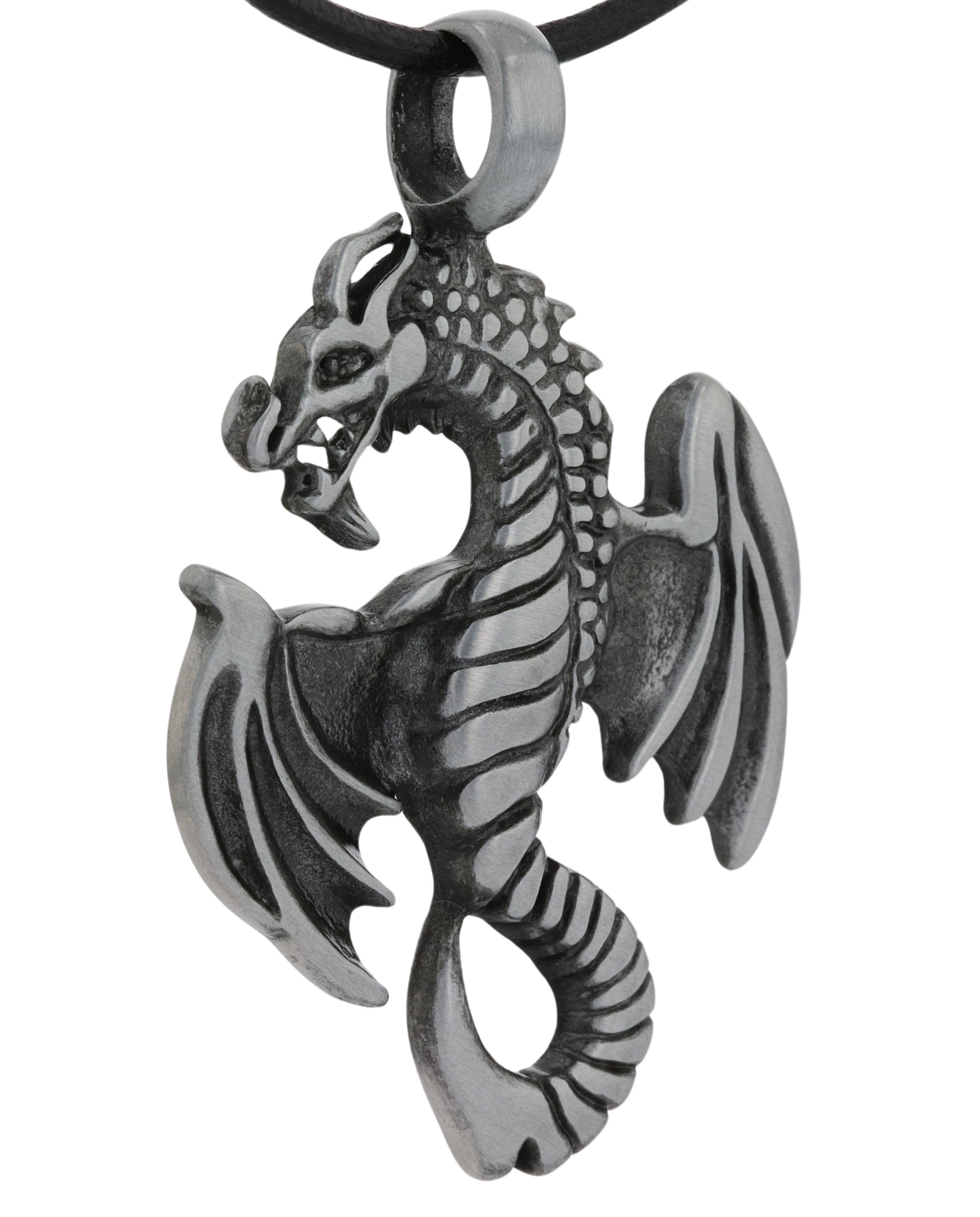 Jewelry Trends Pewter Unisex Flying Dragon Pendant with 18 Inch Black Leather Cord Necklace