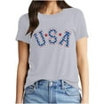 thumbnail image 4 of NuoCaiYun New Women Cotton Tops, Spring Summer Ladies Short Sleeve Round Neck Casual Independence Day Printed T-Shirt, 4 of 6