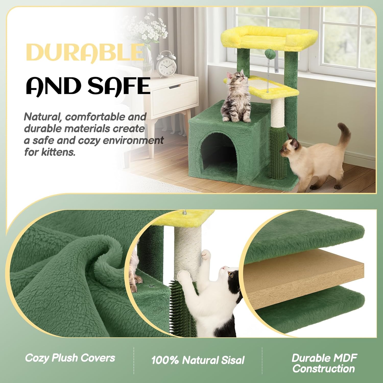 VINGLI Cat Tree, 27 inch Small Cat Tower with Scratching Post and Pad, Cat Condo for Indoor Kittens Padded Top Bed, Cats Indoor Activity Center